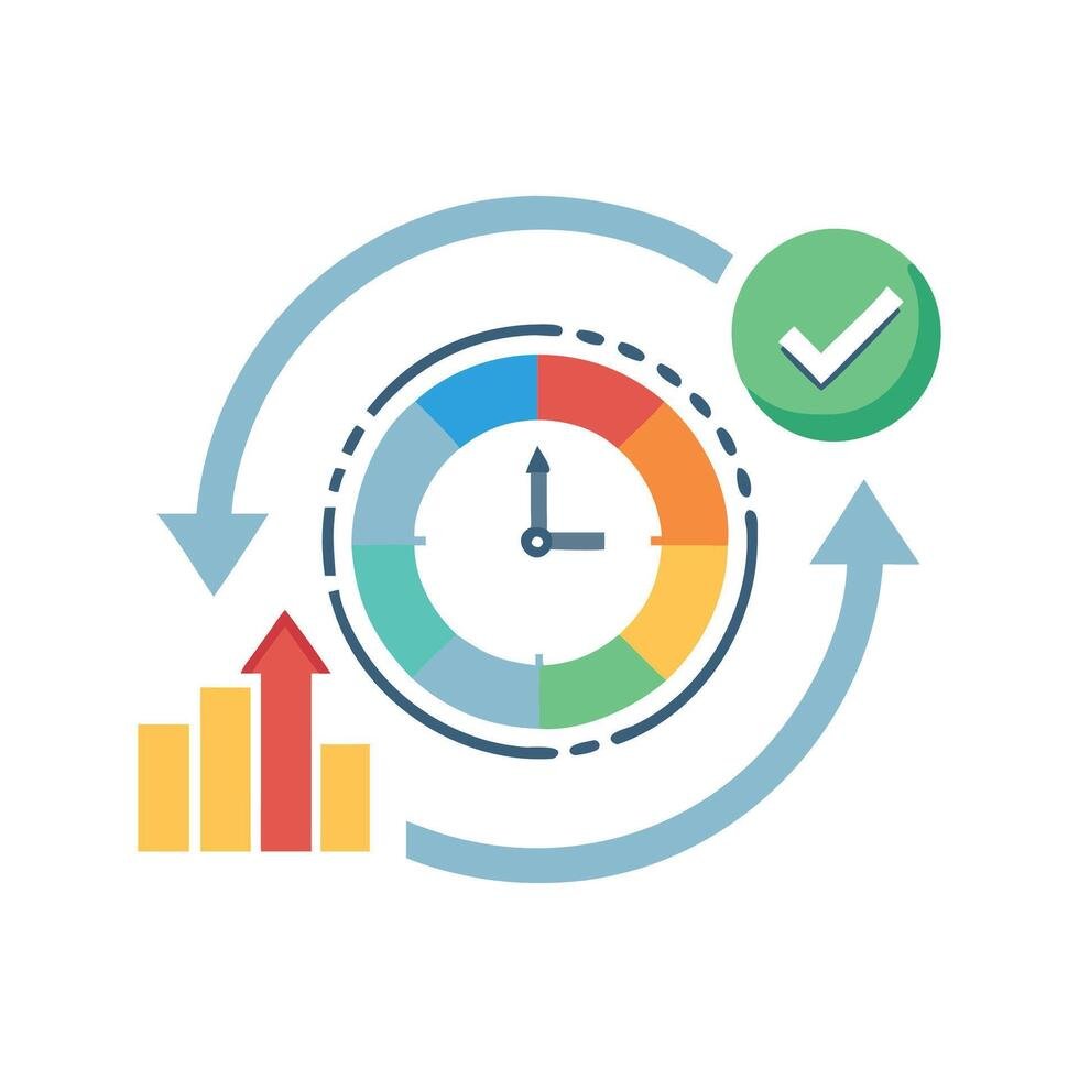Browser-style window with a bar chart and clock icon representing time-based KPI tracking
