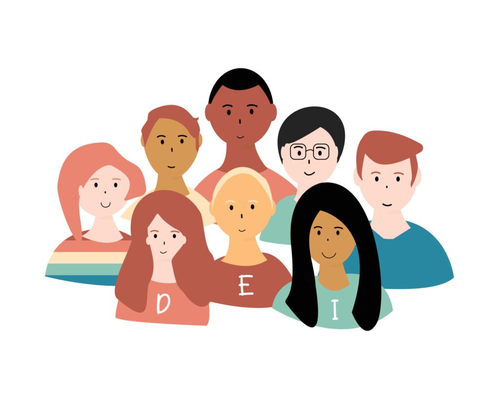 A colorful, people-centric visual to illustrate DEI meaning and the importance of diverse representation.